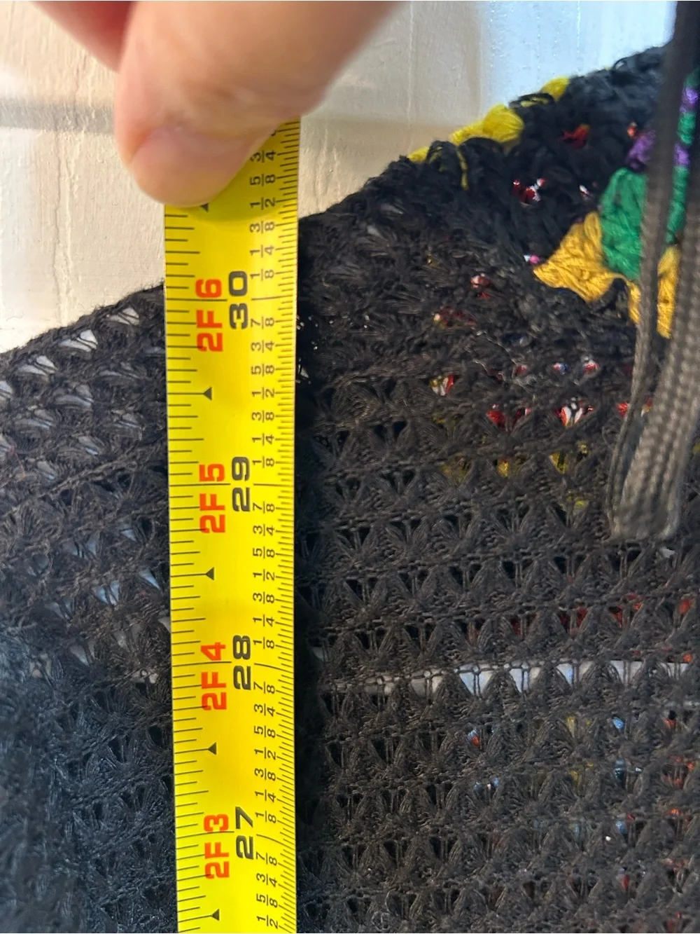 Rebellion‎ Again Rainbow Crochet Trim Black Cardigan Sweater Sz S Granny Square